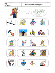 okul öncesi çocuklar için verilen eşyayı kullanan mesleği bul çalışma sayfaları